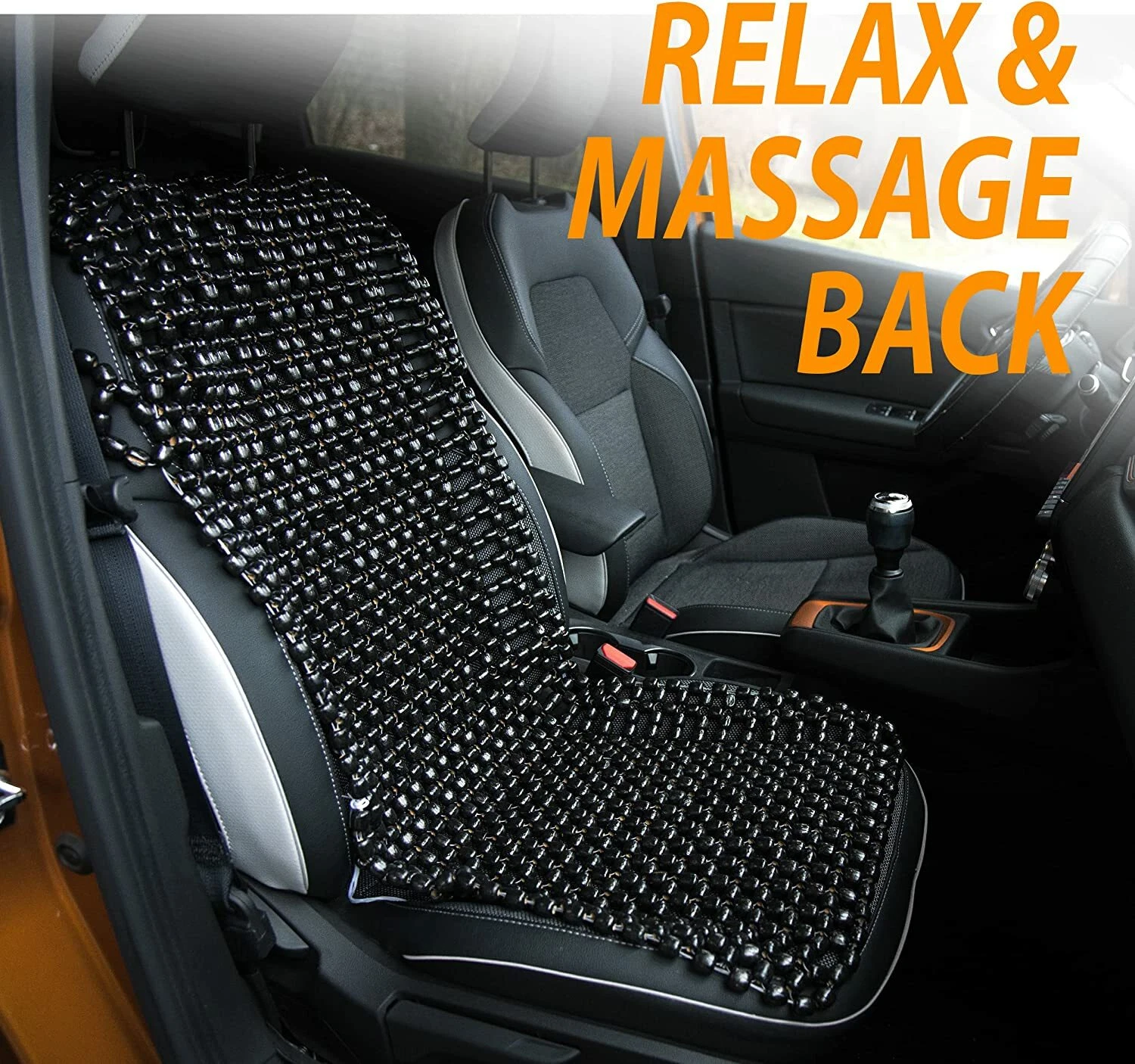 Black Car Wooden Beaded Seat Cover Massage Cushion Double Strung