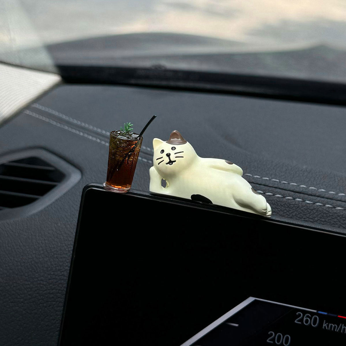 Cute Coffee Travel Cat Action Figure Auto Center Console Ornament