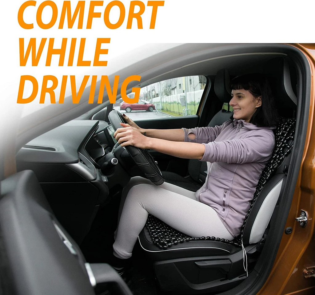 Black Car Wooden Beaded Seat Cover Massage Cushion Double Strung