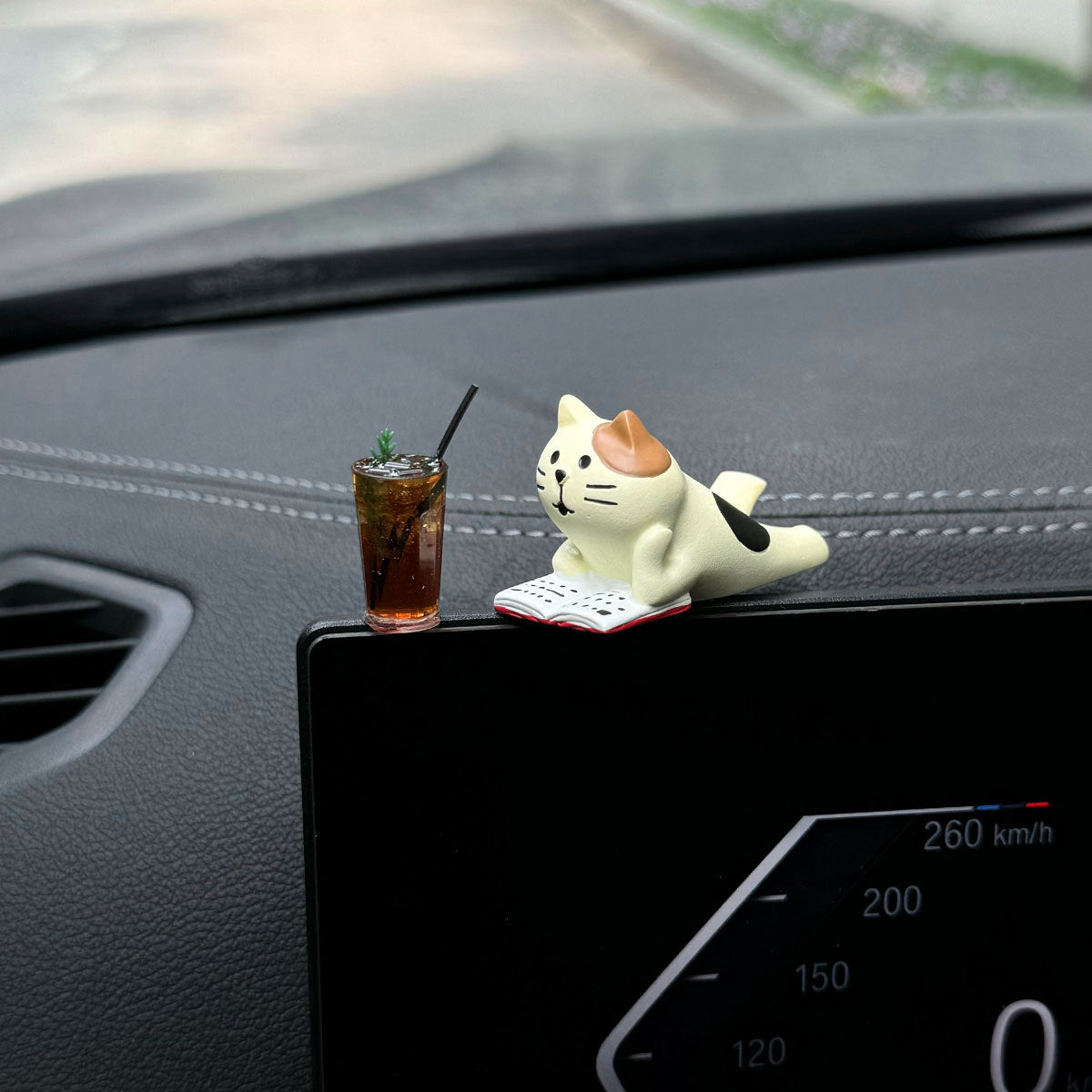 Cute Coffee Travel Cat Action Figure Auto Center Console Ornament