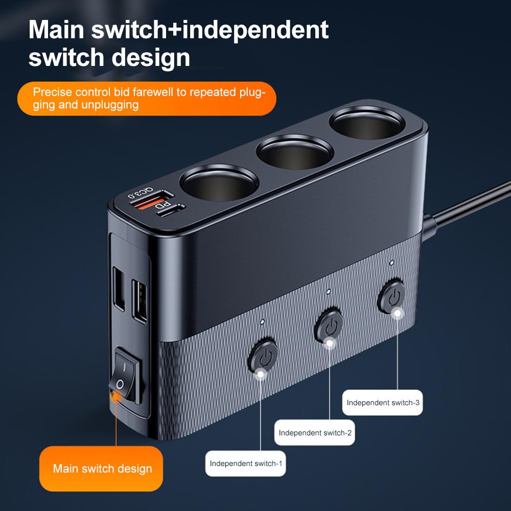 128W Car Phone Charger Lighter Adapter PD30W QC3.0 Multi Ports Quick Charge USB Charging Socket with Switch