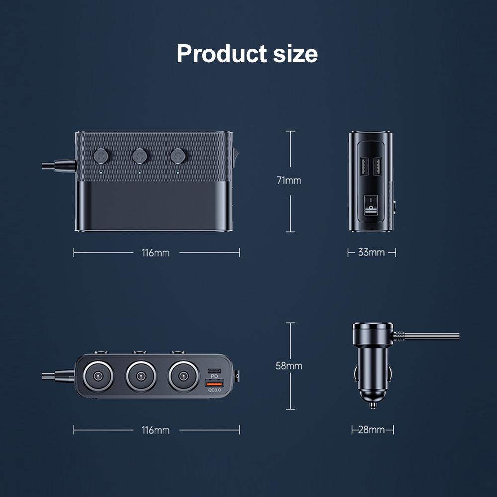 128W Car Phone Charger Lighter Adapter PD30W QC3.0 Multi Ports Quick Charge USB Charging Socket with Switch