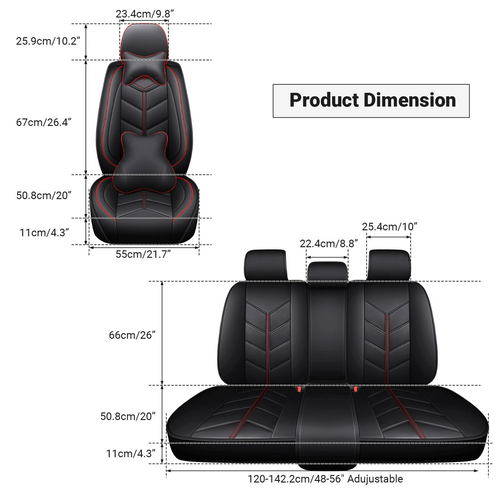 For Car Seat Cover Full Surround Set 5-Seat Faux Leather Cushion Cover