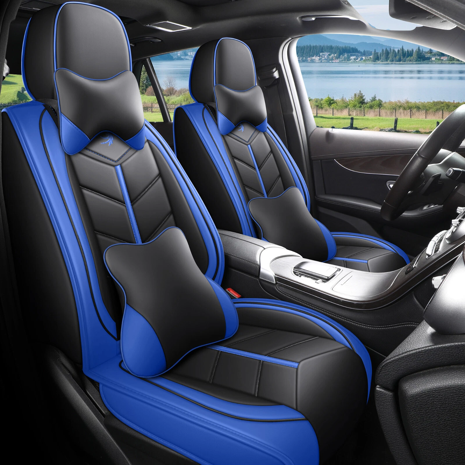 For Car Seat Cover Full Surround Set 5-Seat Faux Leather Cushion Cover