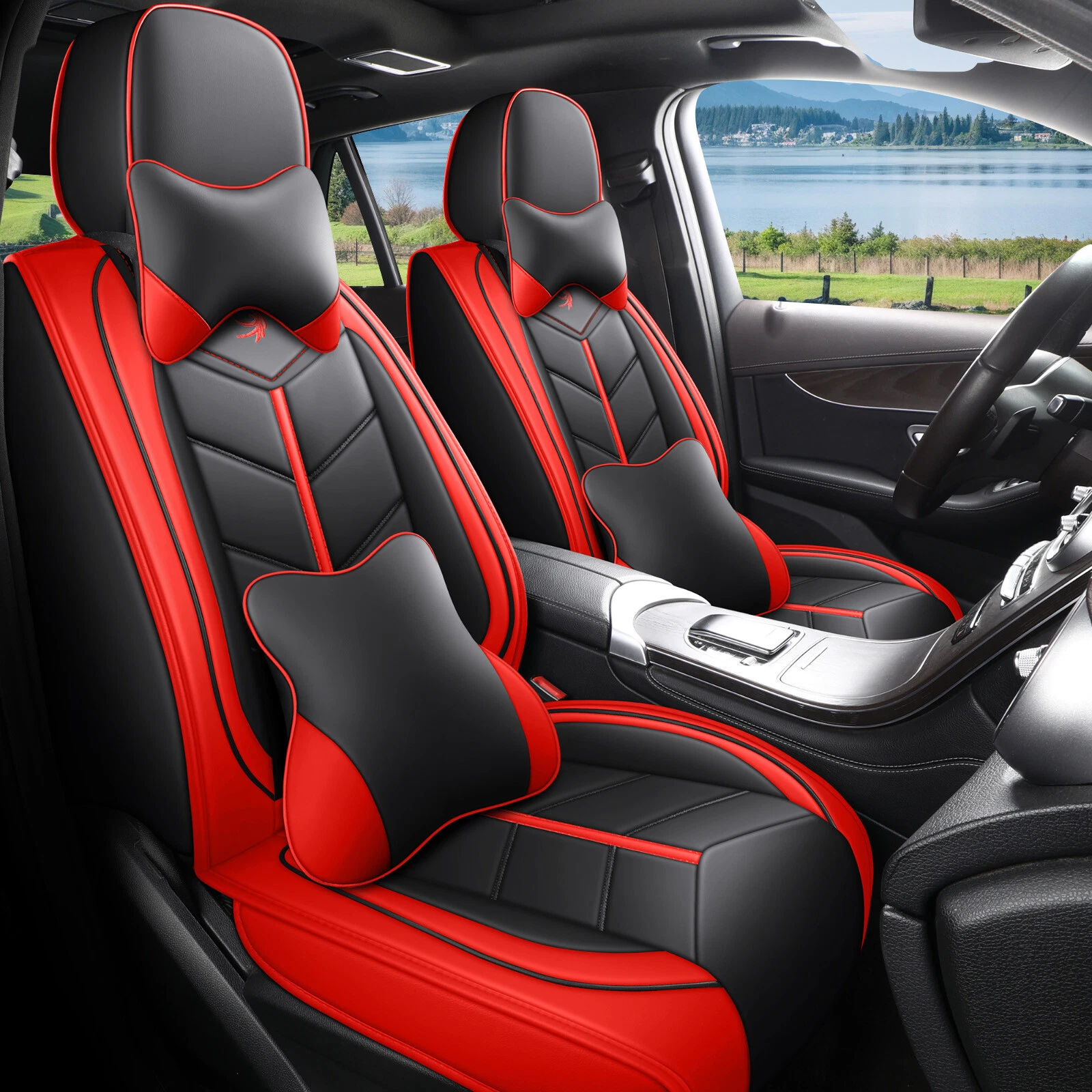 For Car Seat Cover Full Surround Set 5-Seat Faux Leather Cushion Cover