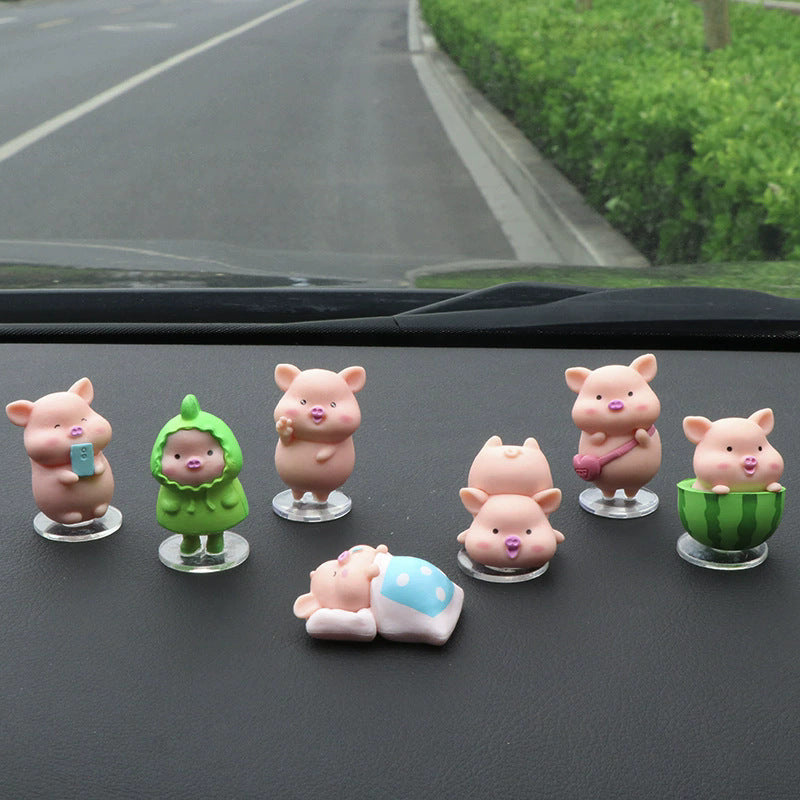 LR Decor Bazaar Pig Figurines Set Car Dashboard Decoration