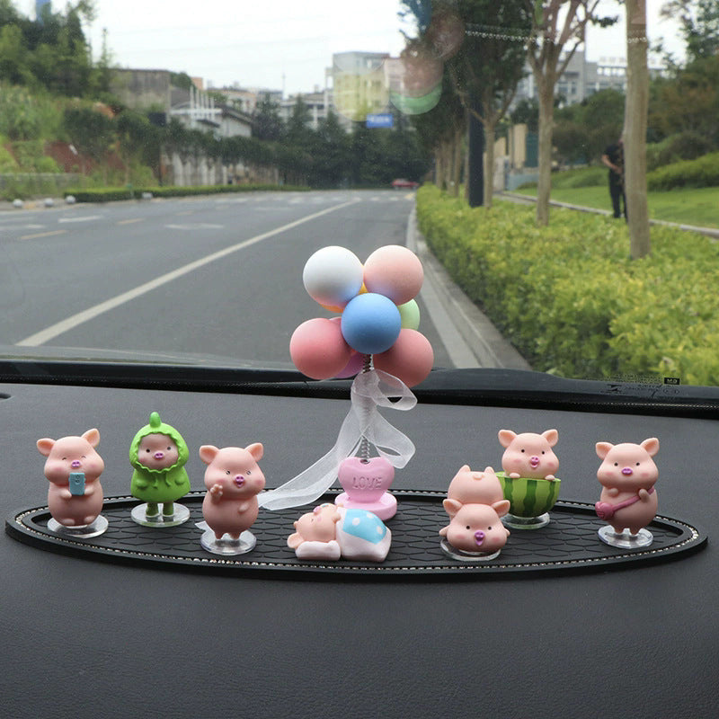 LR Decor Bazaar Pig Figurines Set Car Dashboard Decoration