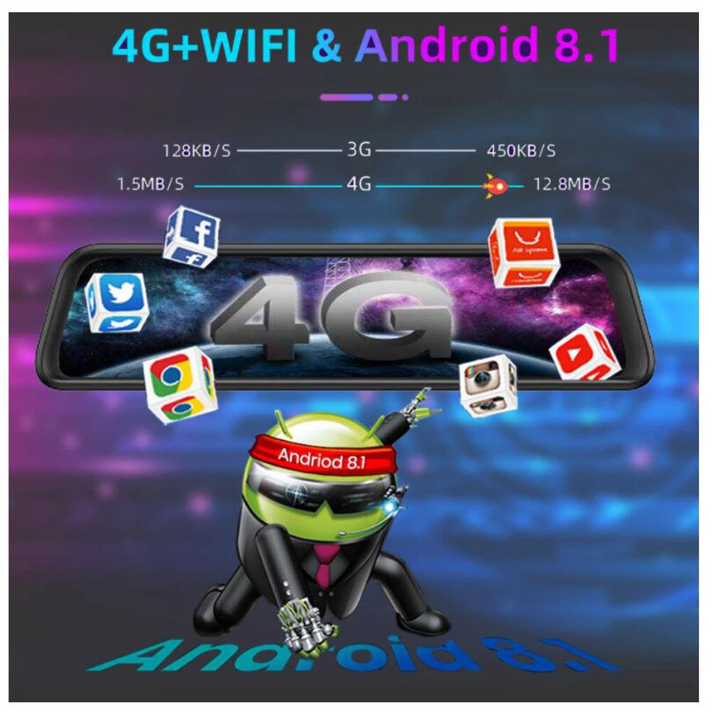 Android Rearview Mirror Car DVR Camera 4G ADAS GPS Wifi Video Recorder Dash Cam