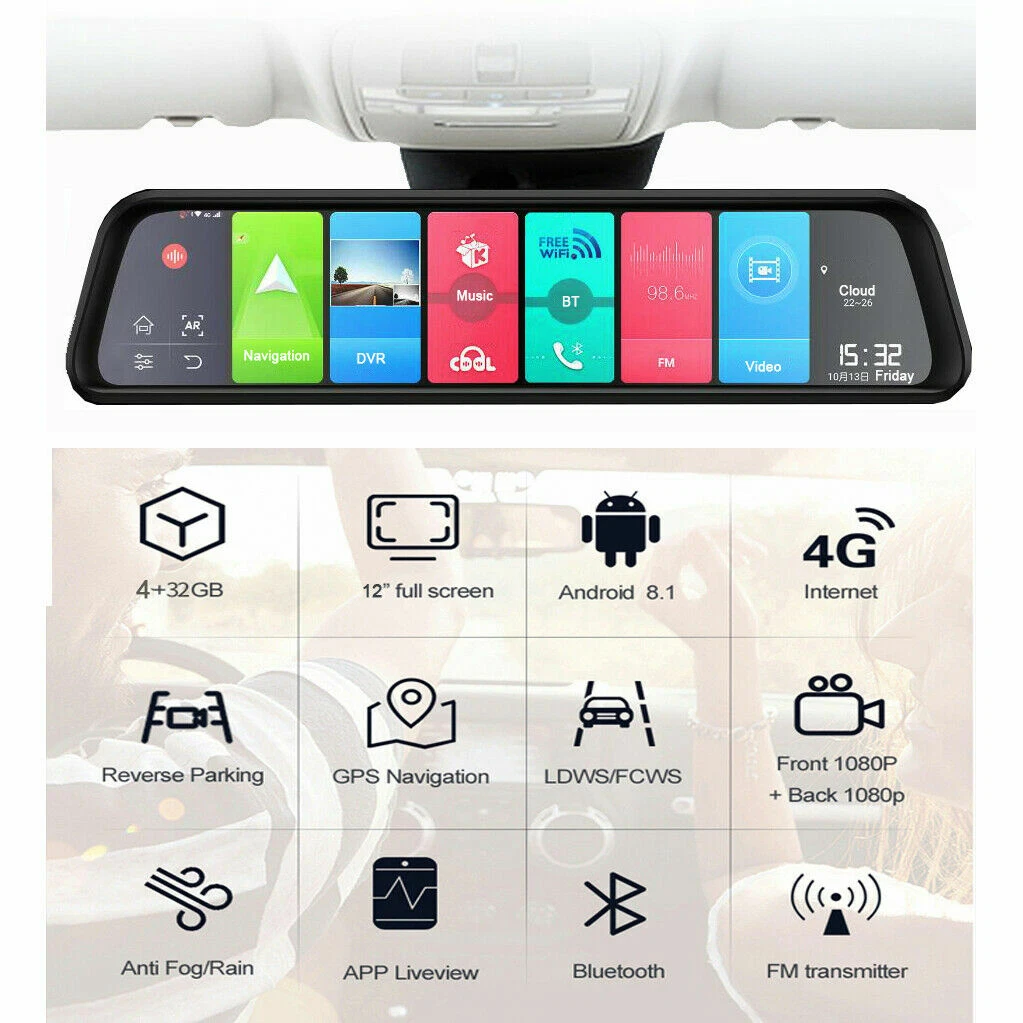 Android Rearview Mirror Car DVR Camera 4G ADAS GPS Wifi Video Recorder Dash Cam
