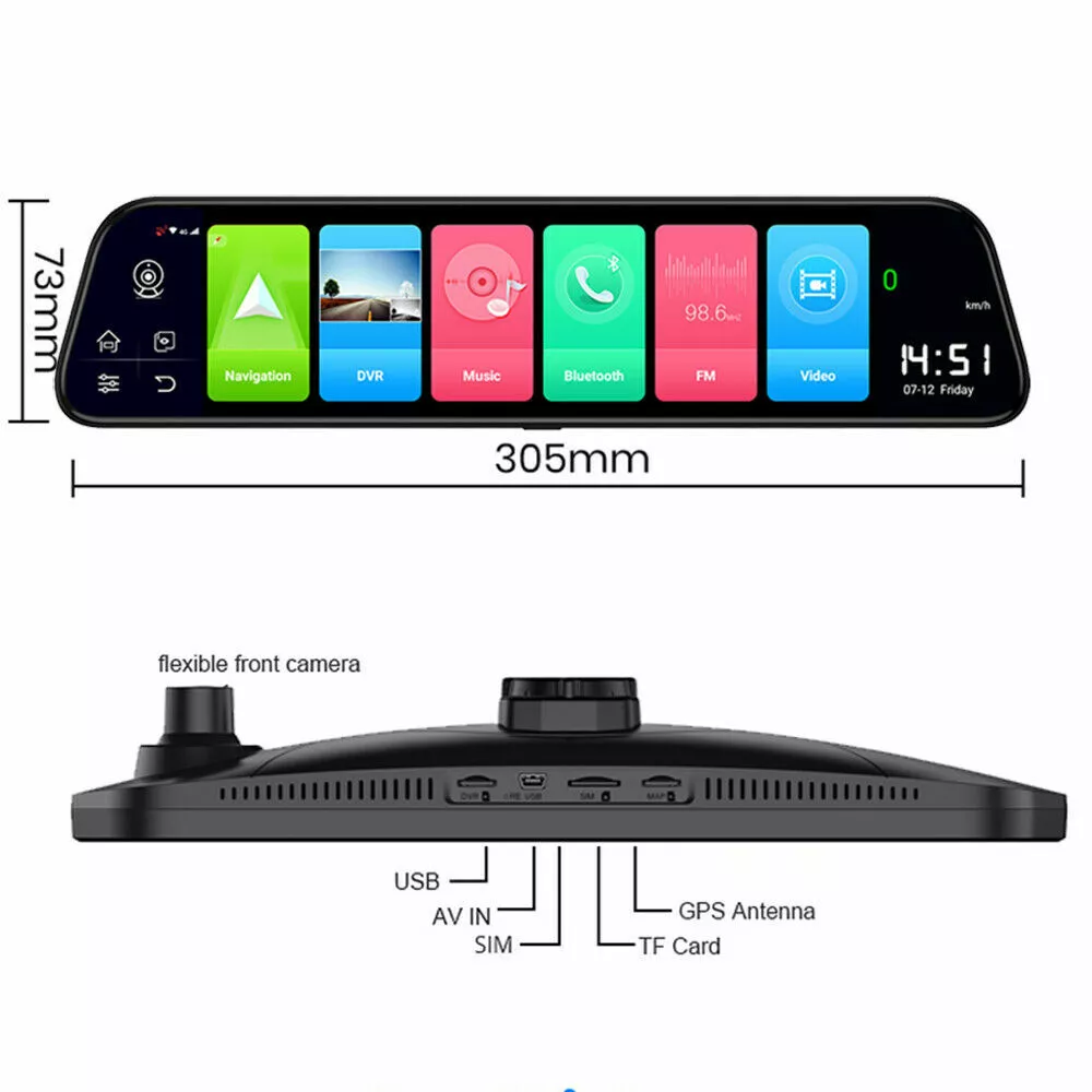 Android Rearview Mirror Car DVR Camera 4G ADAS GPS Wifi Video Recorder Dash Cam