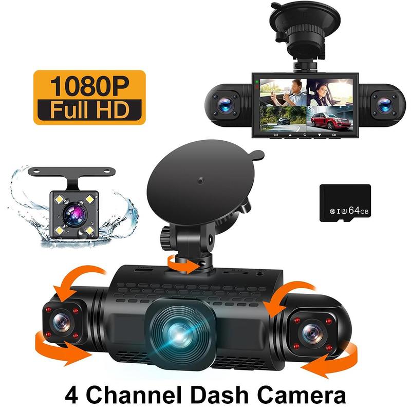 4 Channel Dash Cam 360° Dash Camera HD 1080P 4 Lens Driving Recorder w/32G Card/64G Card