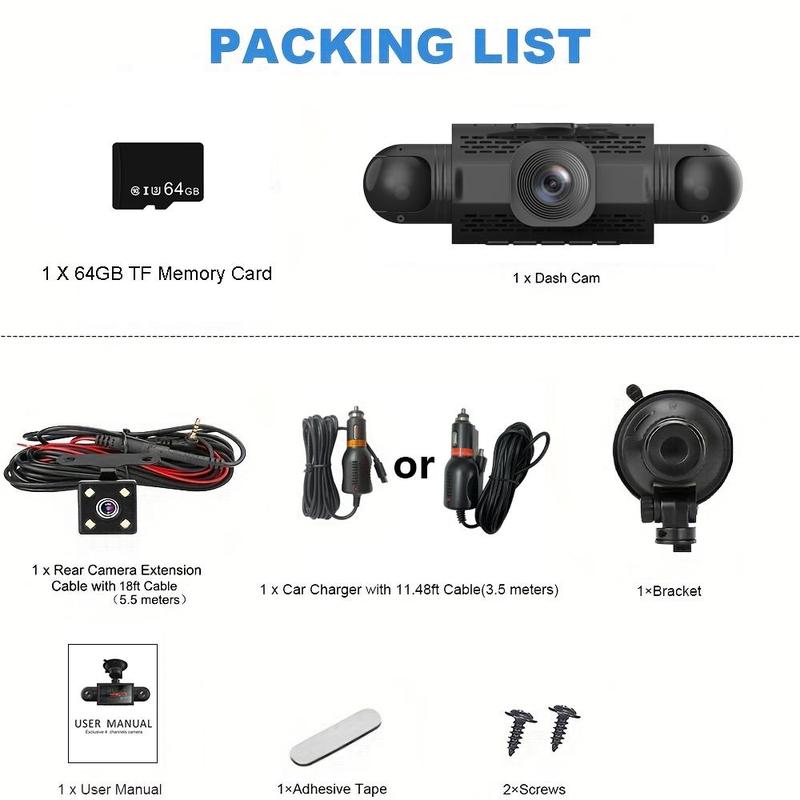 4 Channel Dash Cam 360° Dash Camera HD 1080P 4 Lens Driving Recorder w/32G Card/64G Card