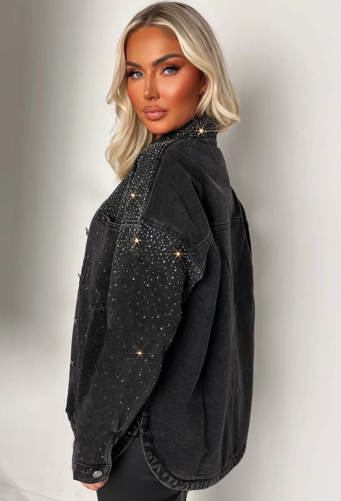 Hot To Handle Black Oversized Hot Fix Denim Jacket