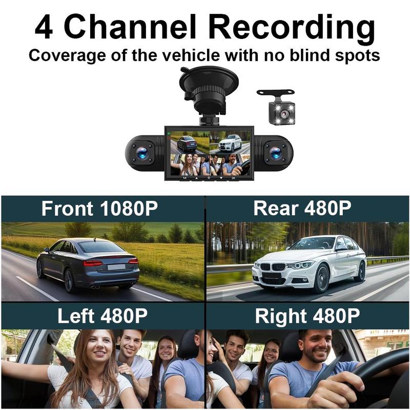 4 Channel Dash Cam 360° Dash Camera HD 1080P 4 Lens Driving Recorder w/32G Card/64G Card