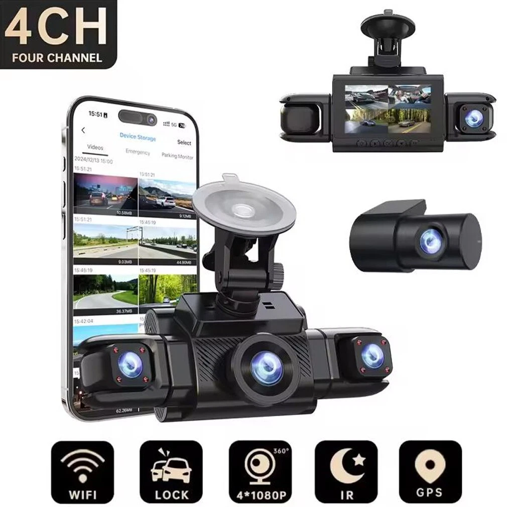 360 Degree Panoramic View 4 Cameras Car DVR Dash Cam 1080P Wifi GPS Night Vision