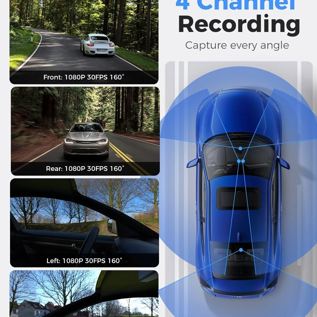 360 Degree Panoramic View 4 Cameras Car DVR Dash Cam 1080P Wifi GPS Night Vision