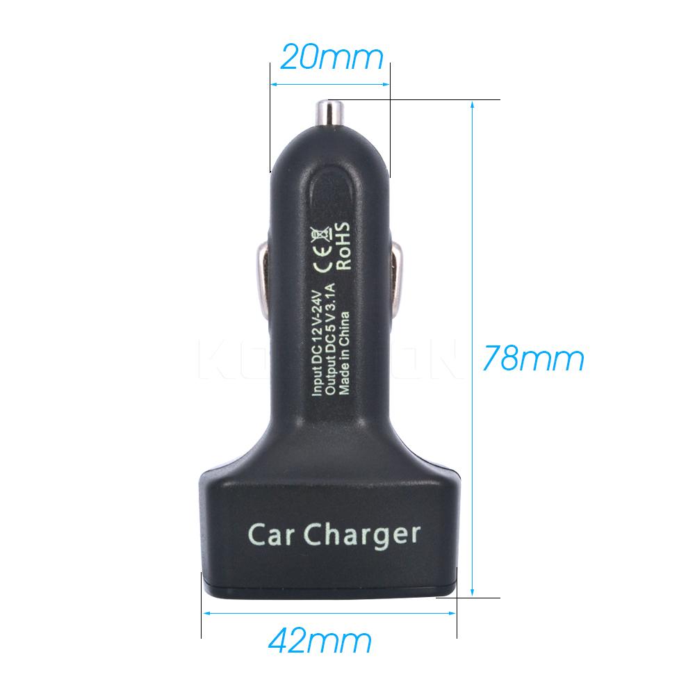 4 In 1 Dual USB Car Charger 3.1A 5V Fast Adapter Socket Digital Display Voltage Temperature
