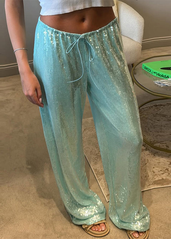 Womens High Waisted Straight Leg Sequined Starfish Party Pants