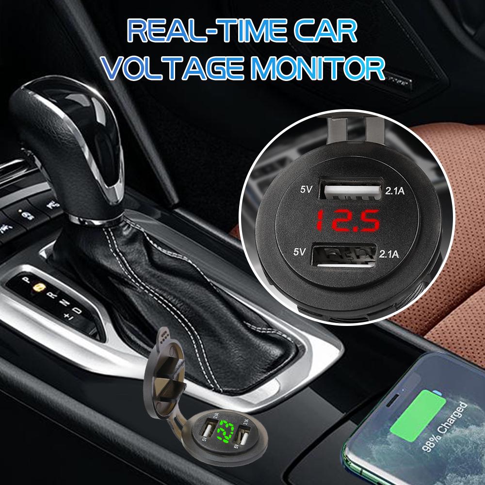 4.2A/5V Dual USB Car Charger Socket with Voltage Display Waterproof Fast Charge Adapter Power Outlet for Car Marine Motorcycle