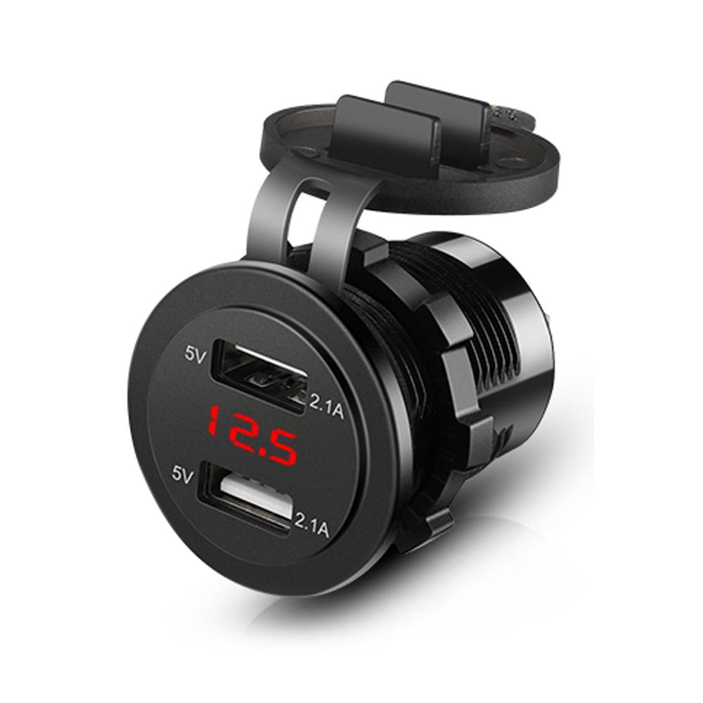 4.2A/5V Dual USB Car Charger Socket with Voltage Display Waterproof Fast Charge Adapter Power Outlet for Car Marine Motorcycle
