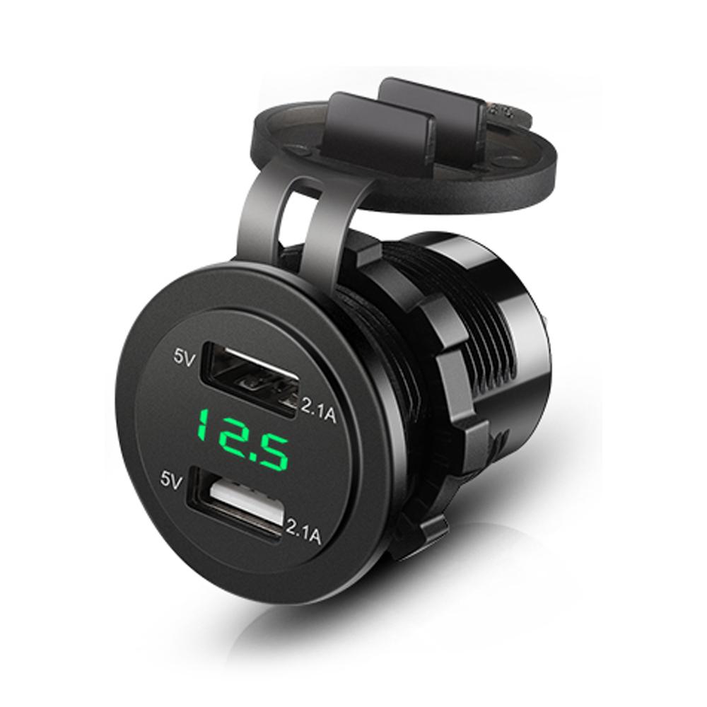 4.2A/5V Dual USB Car Charger Socket with Voltage Display Waterproof Fast Charge Adapter Power Outlet for Car Marine Motorcycle