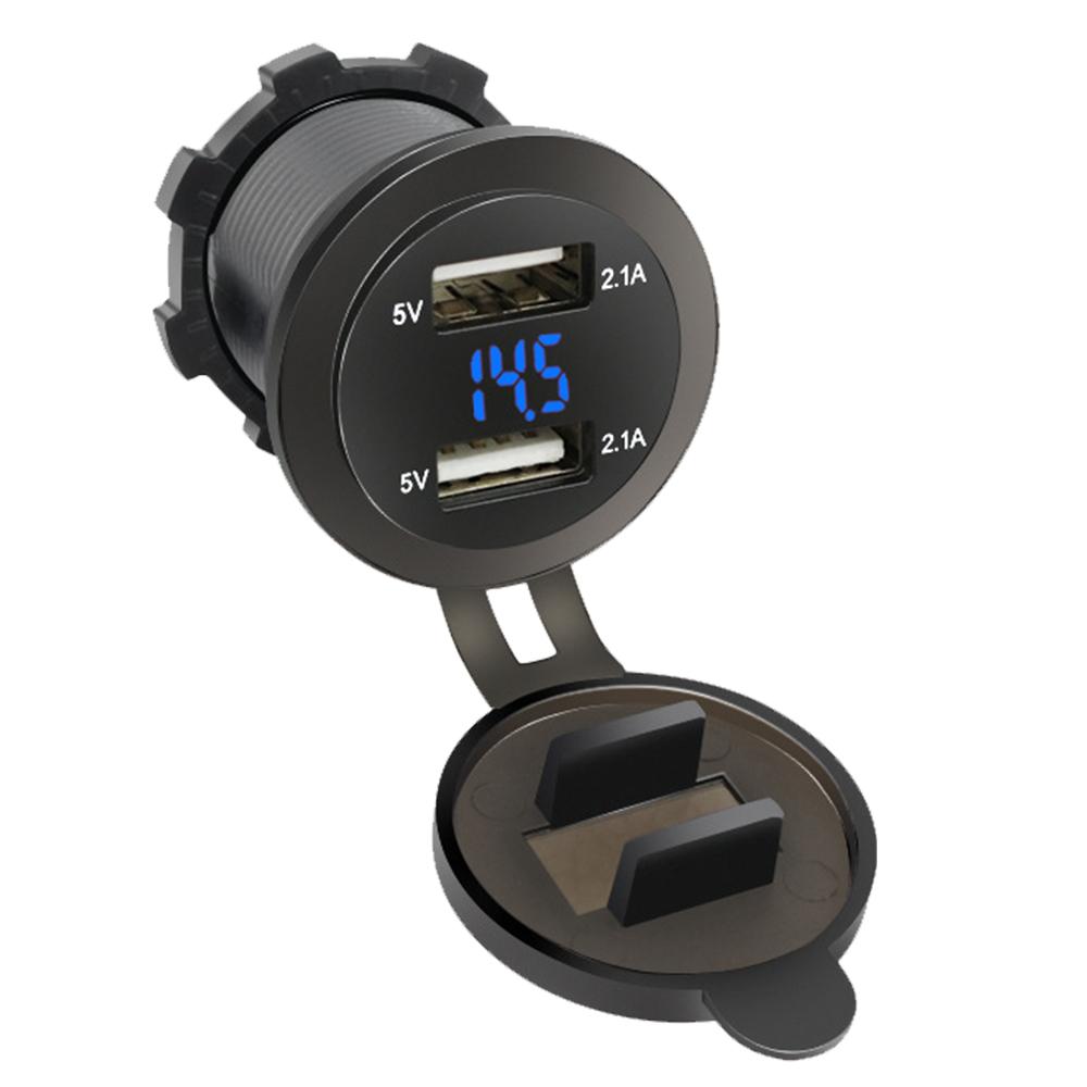 4.2A/5V Dual USB Car Charger Socket with Voltage Display Waterproof Fast Charge Adapter Power Outlet for Car Marine Motorcycle